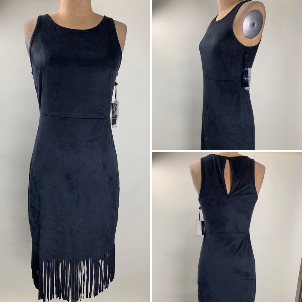 Dex Black Suede feel Fringe Dress